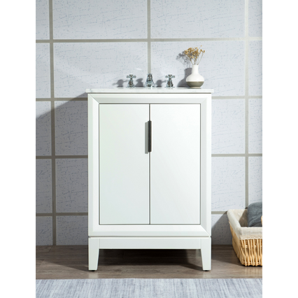 Water Creation Elizabeth 24" Single Sink Carrara White Marble Vanity in Pure White with F2-0009-01-BX Lavatory Faucet(s) VEL024CWPW07
