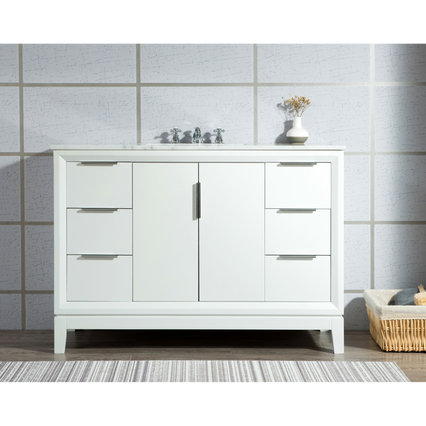 Water Creation Elizabeth 48" Single Sink Carrara White Marble Vanity in Pure White with F2-0009-01-BX Lavatory Faucet(s) VEL048CWPW07