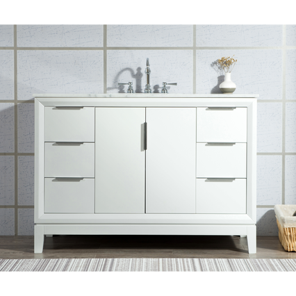 Water Creation Elizabeth 48" Single Sink Carrara White Marble Vanity in Pure White with F2-0012-01-TL Lavatory Faucet(s) VEL048CWPW47