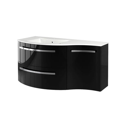 LaToscana Ambra 43" Wall Mounted Floating Vanity Single Sink with 2 Drawers & Right Concave Cabinet - Model Bath