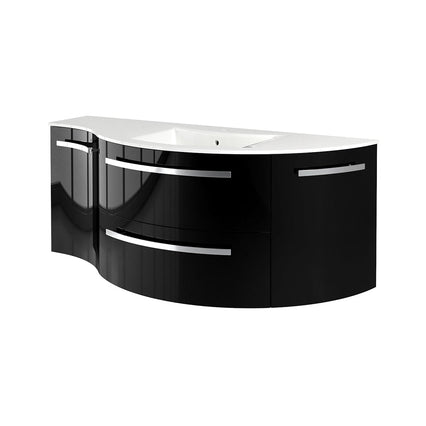 LaToscana Ambra 52" Wall Mounted Floating Vanity Single Sink with 2 Drawers, Left Concave & Right Rounded Cabinets - Model Bath