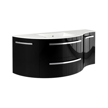 LaToscana Ambra 52" Wall Mounted Floating Vanity Single Sink with 2 Drawers, Left Round & Right Concave Cabinets - Model Bath