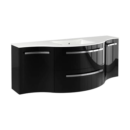LaToscana Ambra 57" Wall Mounted Floating Vanity Single Sink with 2 Drawers, Left & Right Concave Cabinets - Model Bath