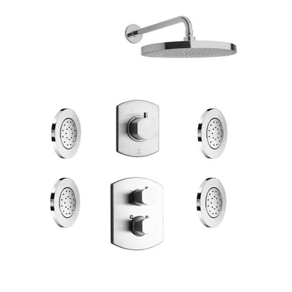 LaToscana Novello Thermostatic Shower with 3/4" Ceramic Disc Volume Control, 3-Way Diverter and 4 Concealed Body Jets - Model Bath