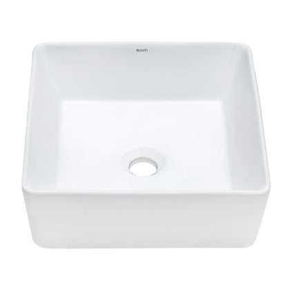Ruvati 15" x 15" Bathroom Vessel Sink White Square Above Counter Porcelain Ceramic - RVB1616 - Model Bath