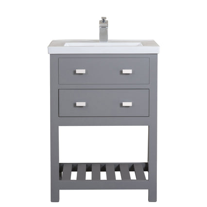 Water Creation 24" Cashmere Grey MDF Single Bowl Ceramics Top Vanity with U Shape Drawer From The VIOLA Collection VIOLA24G - Model Bath