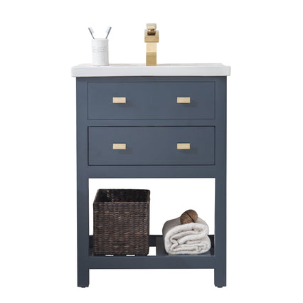 Water Creation 24" Monarch Blue MDF Single Bowl Ceramics Top Vanity with U Shape Drawer From The VIOLA Collection VIOLA24MB - Model Bath