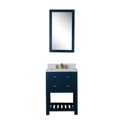 Water Creation 24" Monarch Blue Single Sink Bathroom Vanity with F2-0013 Satin Gold Faucet and Mirror From The Madalyn Collection MA24D-0613MB - Model Bath