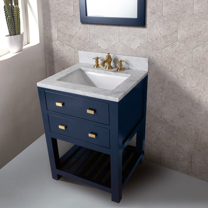 Water Creation 24" Monarch Blue Single Sink Bathroom Vanity with F2-0013 Satin Gold Faucet From The Madalyn Collection MA24C-0613MB - Model Bath