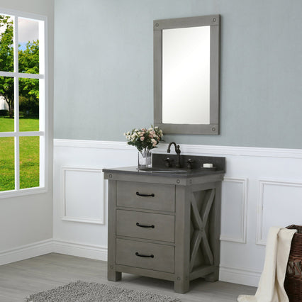 Water Creation 30" Grizzle Grey Single Sink Bathroom Vanity with Mirror with Blue Limestone Counter Top From The ABERDEEN Collection VAB030BLGG01 - Model Bath