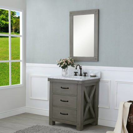Water Creation 30" Grizzle Grey Single Sink Bathroom Vanity with Mirror with Carrara White Marble Counter Top From The ABERDEEN Collection VAB030CWGG01 - Model Bath