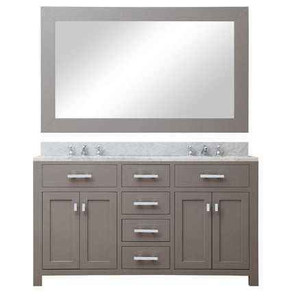 Water Creation 60" Cashmere Grey Double Sink Bathroom Vanity with Matching Framed Mirror and Faucet From The Madison Collection MADISON60GBF - Model Bath