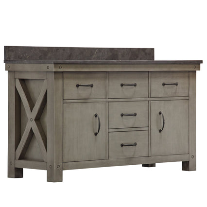 Water Creation 60" Grizzle Grey Double Sink Bathroom Vanity with Faucets with Blue Limestone Counter Top From The ABERDEEN Collection VAB060BLGG07 - Model Bath