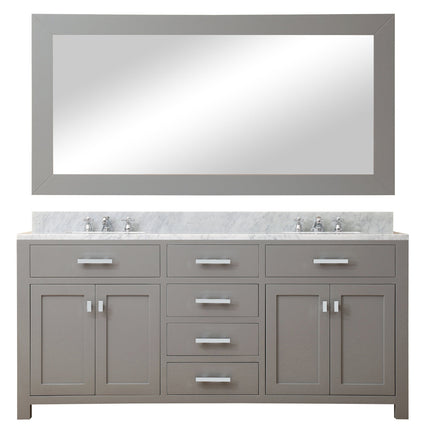 Water Creation 72" Cashmere Grey Double Sink Bathroom Vanity with Matching Large Framed Mirror From The Madison Collection MADISON72GB - Model Bath