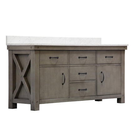 Water Creation 72" Grizzle Grey Double Sink Bathroom Vanity with Faucets with Carrara White Marble Counter Top From The ABERDEEN Collection VAB072CWGG07 - Model Bath
