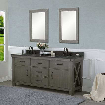 Water Creation 72" Grizzle Grey Double Sink Bathroom Vanity with Mirrors and Faucets with Blue Limestone Counter Top From The ABERDEEN Collection VAB072BLGG05 - Model Bath