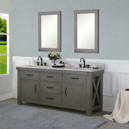 Water Creation 72" Grizzle Grey Double Sink Bathroom Vanity with Mirrors with Carrara White Marble Counter Top From The ABERDEEN Collection VAB072CWGG04 - Model Bath
