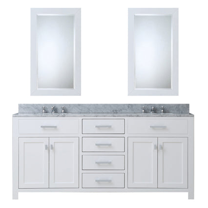 Water Creation 72" Pure White Double Sink Bathroom Vanity with 2 Matching Framed Mirrors and Faucets From The Madison Collection MADISON72WCF - Model Bath