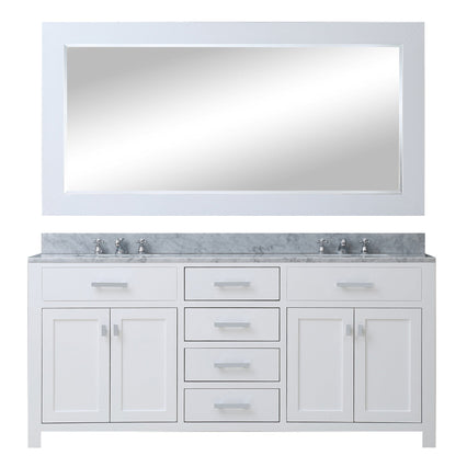 Water Creation 72" Pure White Double Sink Bathroom Vanity with Matching Framed Mirror and Faucet From The Madison Collection MADISON72WBF - Model Bath