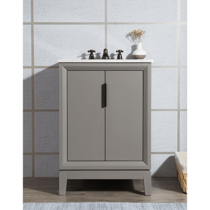 Water Creation Elizabeth 24" Single Sink Carrara White Marble Vanity in Cashmere Grey with F2-0009-03-BX Lavatory Faucet(s) VEL024CWCG12 - Model Bath
