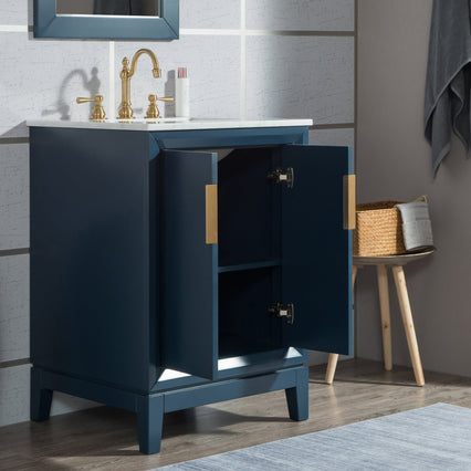 Water Creation Elizabeth 24" Single Sink Carrara White Marble Vanity in Monarch Blue with F2-0012-06-TL Lavatory Faucet(s) VEL024CWMB37 - Model Bath