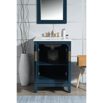 Water Creation Elizabeth 24" Single Sink Carrara White Marble Vanity in Monarch Blue with F2-0013-06-FX Lavatory Faucet(s) VEL024CWMB42 - Model Bath