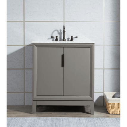 Water Creation Elizabeth 30" Single Sink Carrara White Marble Vanity in Cashmere Grey with F2-0012-03-TL Lavatory Faucet(s) VEL030CWCG27 - Model Bath