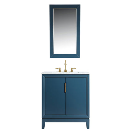 Water Creation Elizabeth 30" Single Sink Carrara White Marble Vanity in Monarch Blue with Matching Mirror(s) and F2-0012-06-TL Lavatory Faucet(s) VEL030CWMB33 - Model Bath