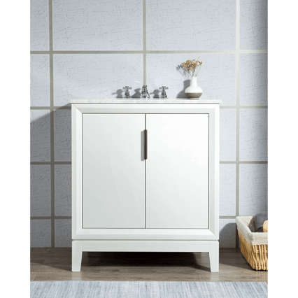 Water Creation Elizabeth 30" Single Sink Carrara White Marble Vanity in Pure White with F2-0009-01-BX Lavatory Faucet(s) VEL030CWPW07 - Model Bath