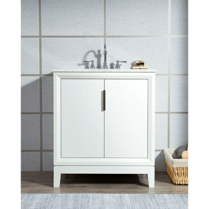 Water Creation Elizabeth 30" Single Sink Carrara White Marble Vanity in Pure White with F2-0012-01-TL Lavatory Faucet(s) VEL030CWPW47 - Model Bath