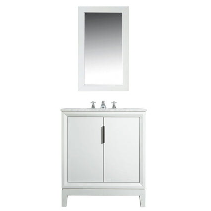 Water Creation Elizabeth 30" Single Sink Carrara White Marble Vanity in Pure White with Matching Mirror(s) and F2-0009-01-BX Lavatory Faucet(s) VEL030CWPW02 - Model Bath