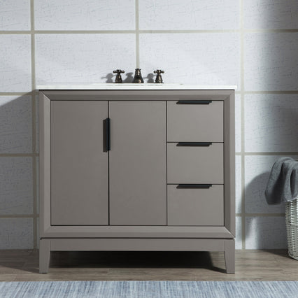 Water Creation Elizabeth 36" Single Sink Carrara White Marble Vanity in Cashmere Grey with F2-0009-03-BX Lavatory Faucet(s) VEL036CWCG12 - Model Bath