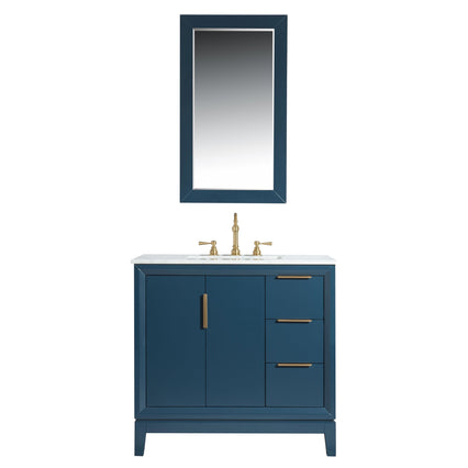 Water Creation Elizabeth 36" Single Sink Carrara White Marble Vanity in Monarch Blue with Matching Mirror(s) and F2-0012-06-TL Lavatory Faucet(s) VEL036CWMB33 - Model Bath