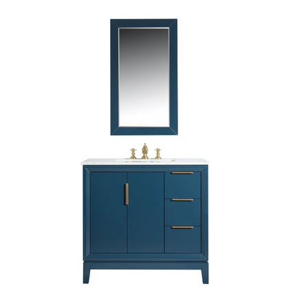 Water Creation Elizabeth 36" Single Sink Carrara White Marble Vanity in Monarch Blue with Matching Mirror(s) and F2-0013-06-FX Lavatory Faucet(s) VEL036CWMB38 - Model Bath