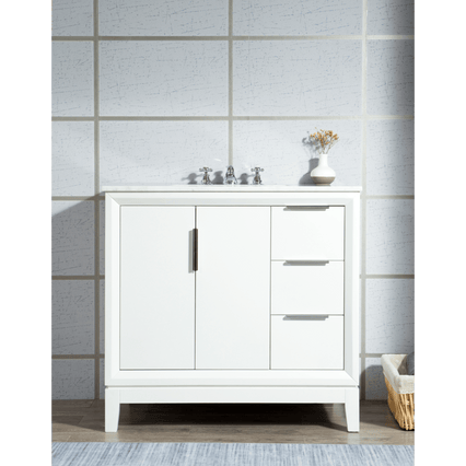 Water Creation Elizabeth 36" Single Sink Carrara White Marble Vanity in Pure White with F2-0009-01-BX Lavatory Faucet(s) VEL036CWPW07 - Model Bath
