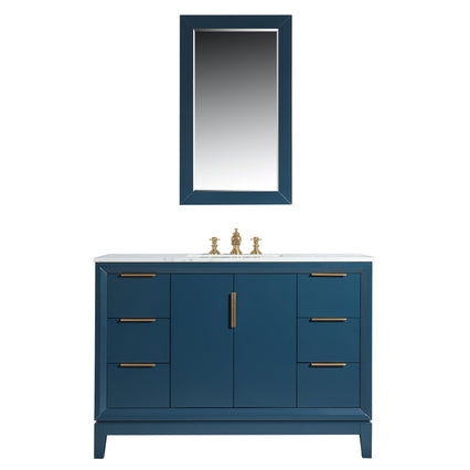 Water Creation Elizabeth 48" Single Sink Carrara White Marble Vanity in Monarch Blue with Matching Mirror(s) and F2-0013-06-FX Lavatory Faucet(s) VEL048CWMB38 - Model Bath