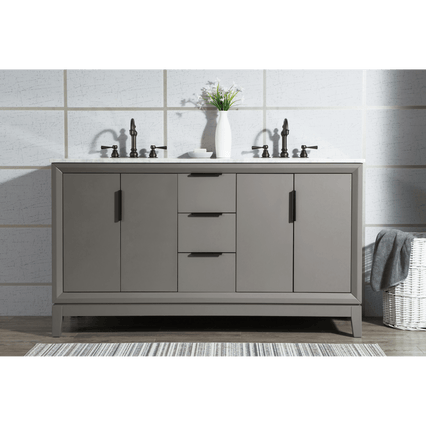 Water Creation Elizabeth 60" Double Sink Carrara White Marble Vanity in Cashmere Grey with F2-0012-03-TL Lavatory Faucet(s) VEL060CWCG27 - Model Bath