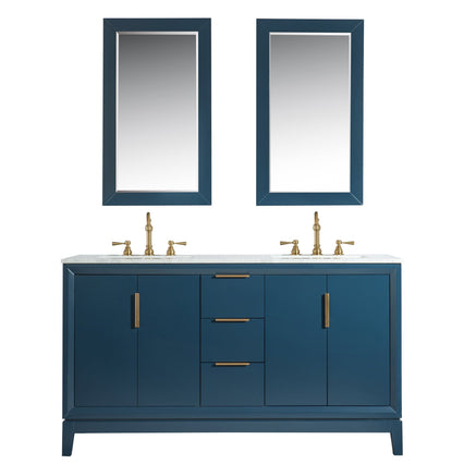 Water Creation Elizabeth 60" Double Sink Carrara White Marble Vanity in Monarch Blue with Matching Mirror(s) VEL060CWMB04 - Model Bath