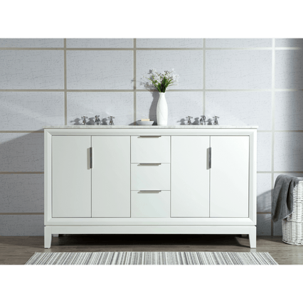 Water Creation Elizabeth 60" Double Sink Carrara White Marble Vanity in Pure White with F2-0009-01-BX Lavatory Faucet(s) VEL060CWPW07 - Model Bath