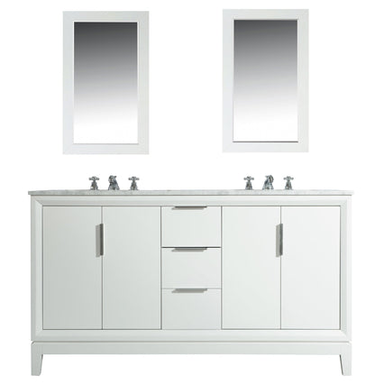 Water Creation Elizabeth 60" Double Sink Carrara White Marble Vanity in Pure White with Matching Mirror(s) and F2-0009-01-BX Lavatory Faucet(s) VEL060CWPW05 - Model Bath