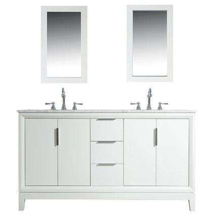 Water Creation Elizabeth 60" Double Sink Carrara White Marble Vanity in Pure White with Matching Mirror(s) and F2-0012-01-TL Lavatory Faucet(s) VEL060CWPW45 - Model Bath