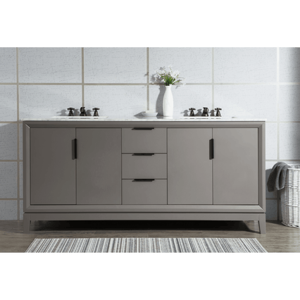 Water Creation Elizabeth 72" Double Sink Carrara White Marble Vanity in Cashmere Grey with F2-0009-03-BX Lavatory Faucet(s) VEL072CWCG12 - Model Bath