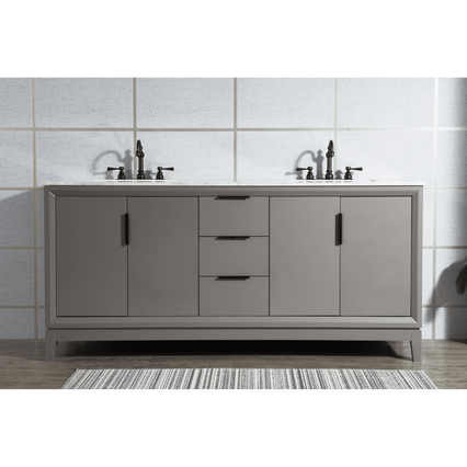 Water Creation Elizabeth 72" Double Sink Carrara White Marble Vanity in Cashmere Grey with F2-0012-03-TL Lavatory Faucet(s) VEL072CWCG27 - Model Bath