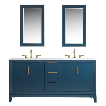 Water Creation Elizabeth 72" Double Sink Carrara White Marble Vanity in Monarch Blue with Matching Mirror(s) and F2-0012-06-TL Lavatory Faucet(s) VEL072CWMB35 - Model Bath