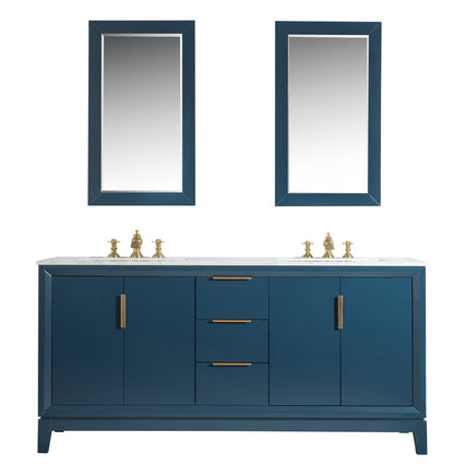 Water Creation Elizabeth 72" Double Sink Carrara White Marble Vanity in Monarch Blue with Matching Mirror(s) and F2-0013-06-FX Lavatory Faucet(s) VEL072CWMB40 - Model Bath