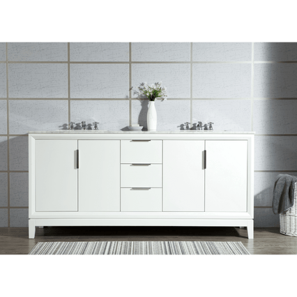 Water Creation Elizabeth 72" Double Sink Carrara White Marble Vanity in Pure White with F2-0009-01-BX Lavatory Faucet(s) VEL072CWPW07 - Model Bath
