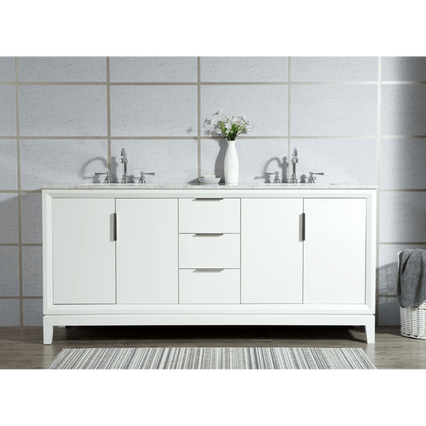 Water Creation Elizabeth 72" Double Sink Carrara White Marble Vanity in Pure White with F2-0012-01-TL Lavatory Faucet(s) VEL072CWPW47 - Model Bath