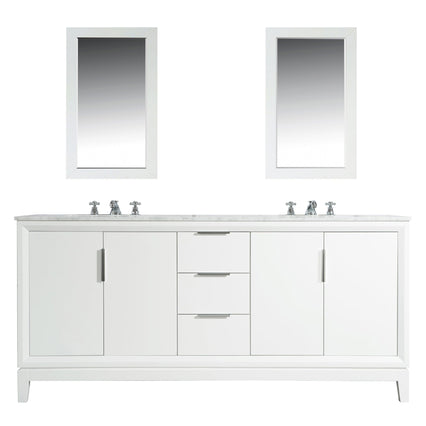 Water Creation Elizabeth 72" Double Sink Carrara White Marble Vanity in Pure White with Matching Mirror(s) and F2-0009-01-BX Lavatory Faucet(s) VEL072CWPW05 - Model Bath