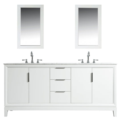 Water Creation Elizabeth 72" Double Sink Carrara White Marble Vanity in Pure White with Matching Mirror(s) and F2-0012-01-TL Lavatory Faucet(s) VEL072CWPW45 - Model Bath
