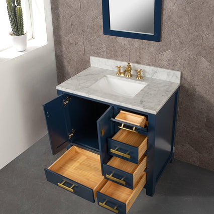 Water Creation Madison 36" Single Sink Carrara White Marble Vanity in Monarch Blue VMI036CWMB00 - Model Bath